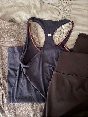 lululemon athletica Navy Racerback Tank with Coral Trim